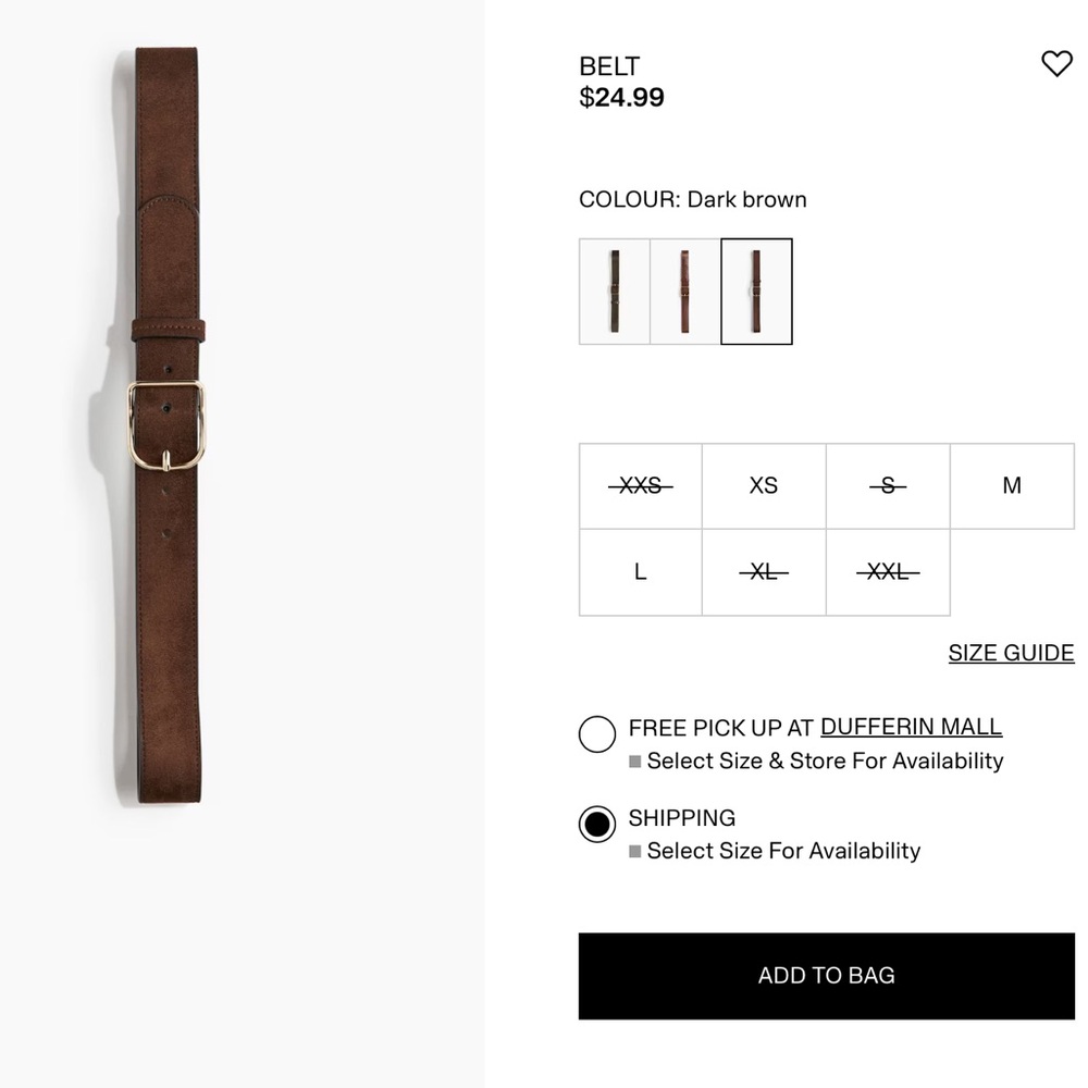 🍋 2 for $30 | H&M | Brown “Suede” Belt with Gold Buckle | small
